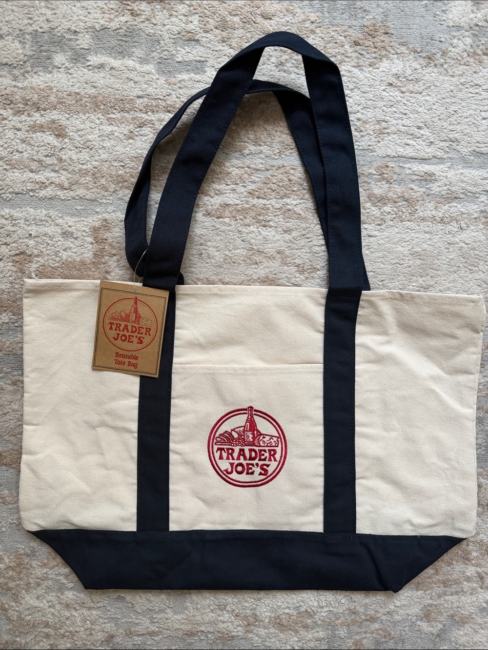 Trader Joe’s Cream/Navy Large Canvas Tote Bag